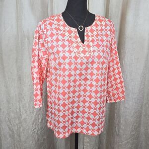 Talbots Orange Argyle 3/4 Sleeve Cotton Top
